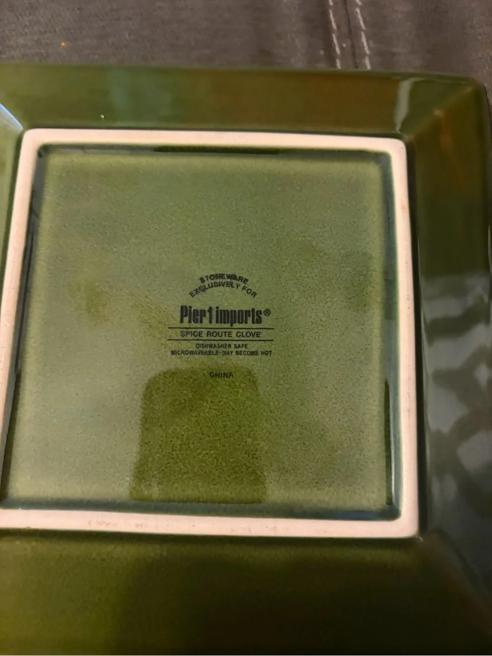 Pier 1 Olive Green Square Dinner Plate with Beaded Rim